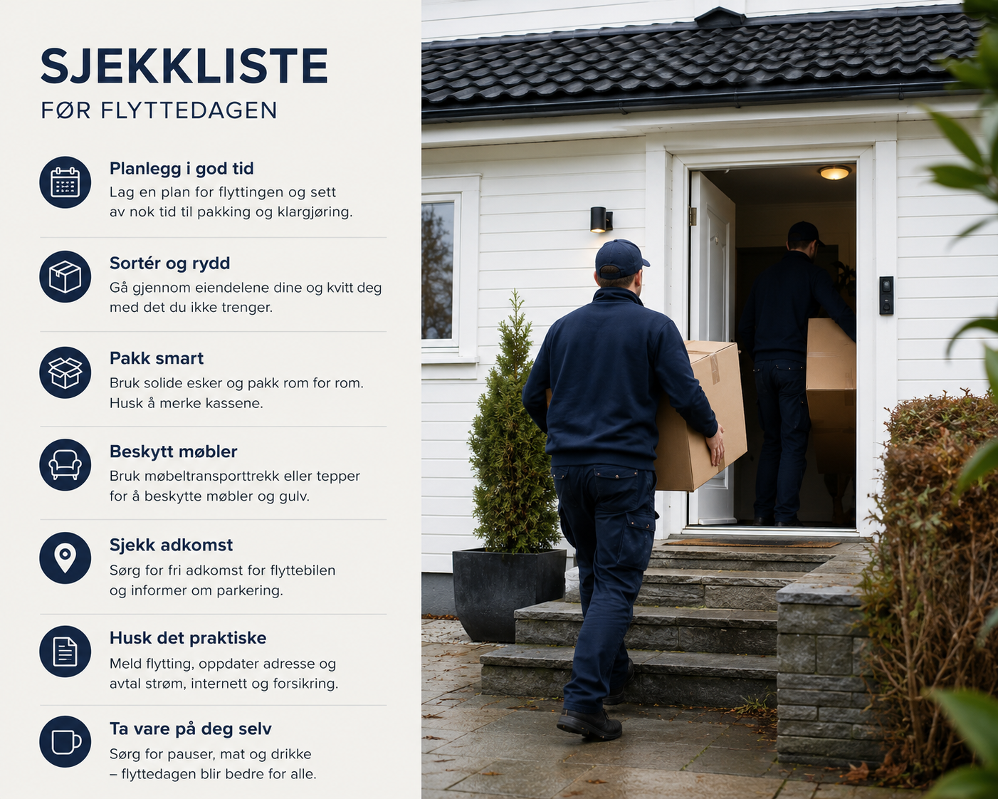 Sjekkliste før flyttedagen – infografikk med de viktigste punktene