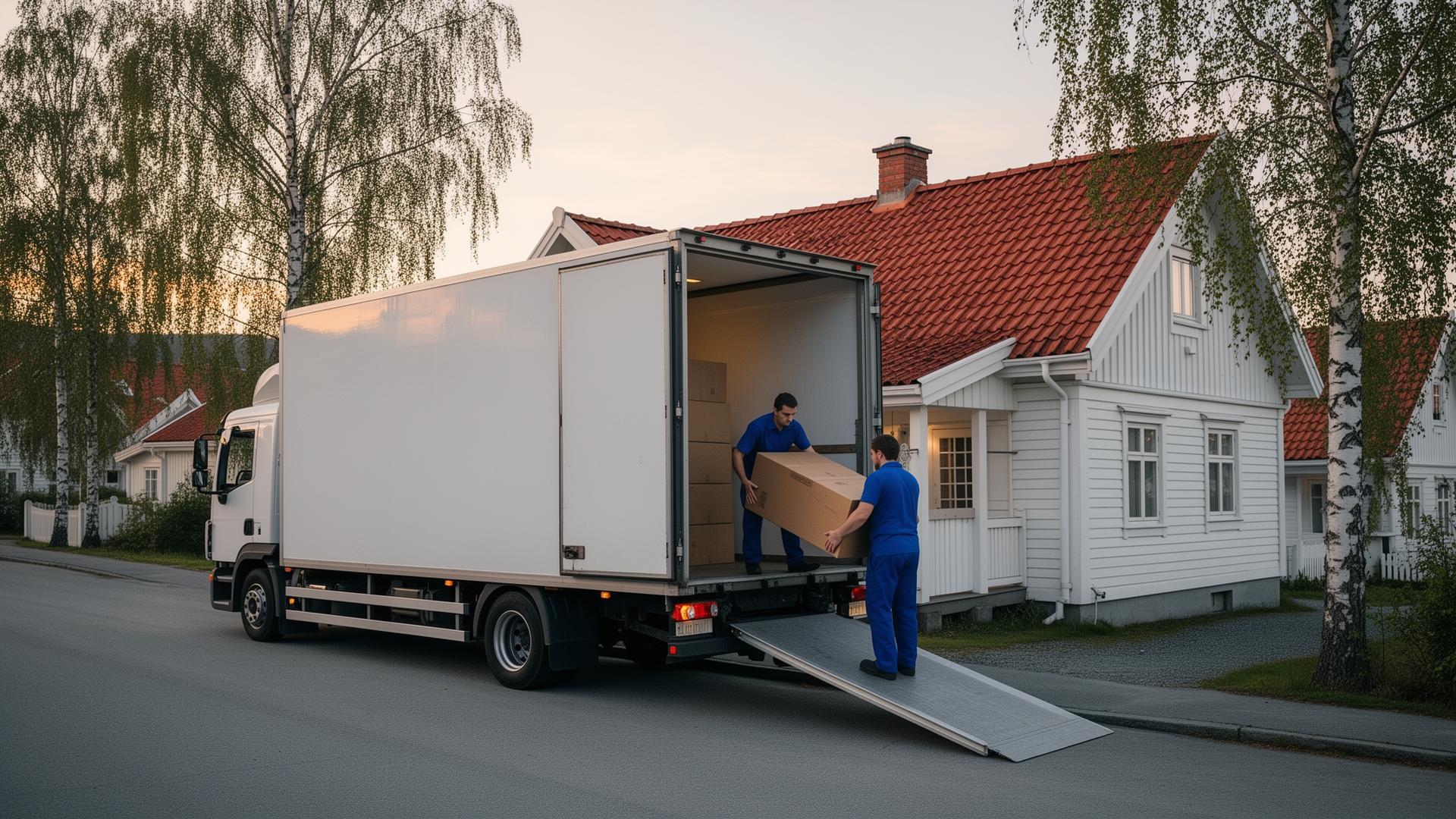 Flyttebil med esker ved internasjonal havn med containere